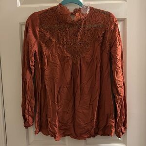 Orange White Birch Lace Neck Top - BNWT